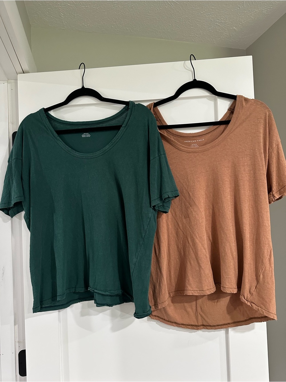 American Eagle Women’s Oversized Scoop Neck Tee - Green and Rust